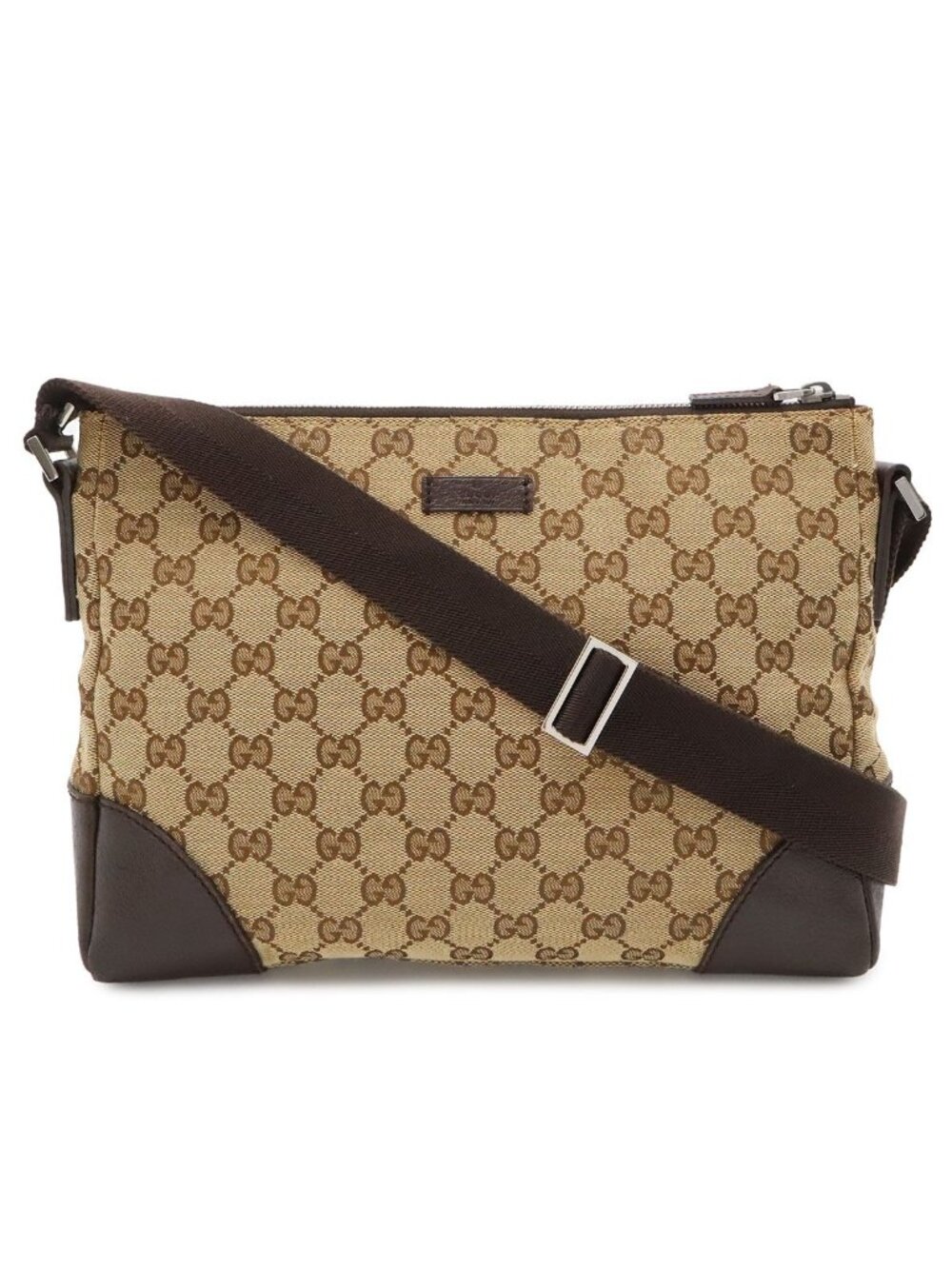 Gucci GG Canvas Shoulder Bag Crossbody Leather Khaki Beige Dark Brown
